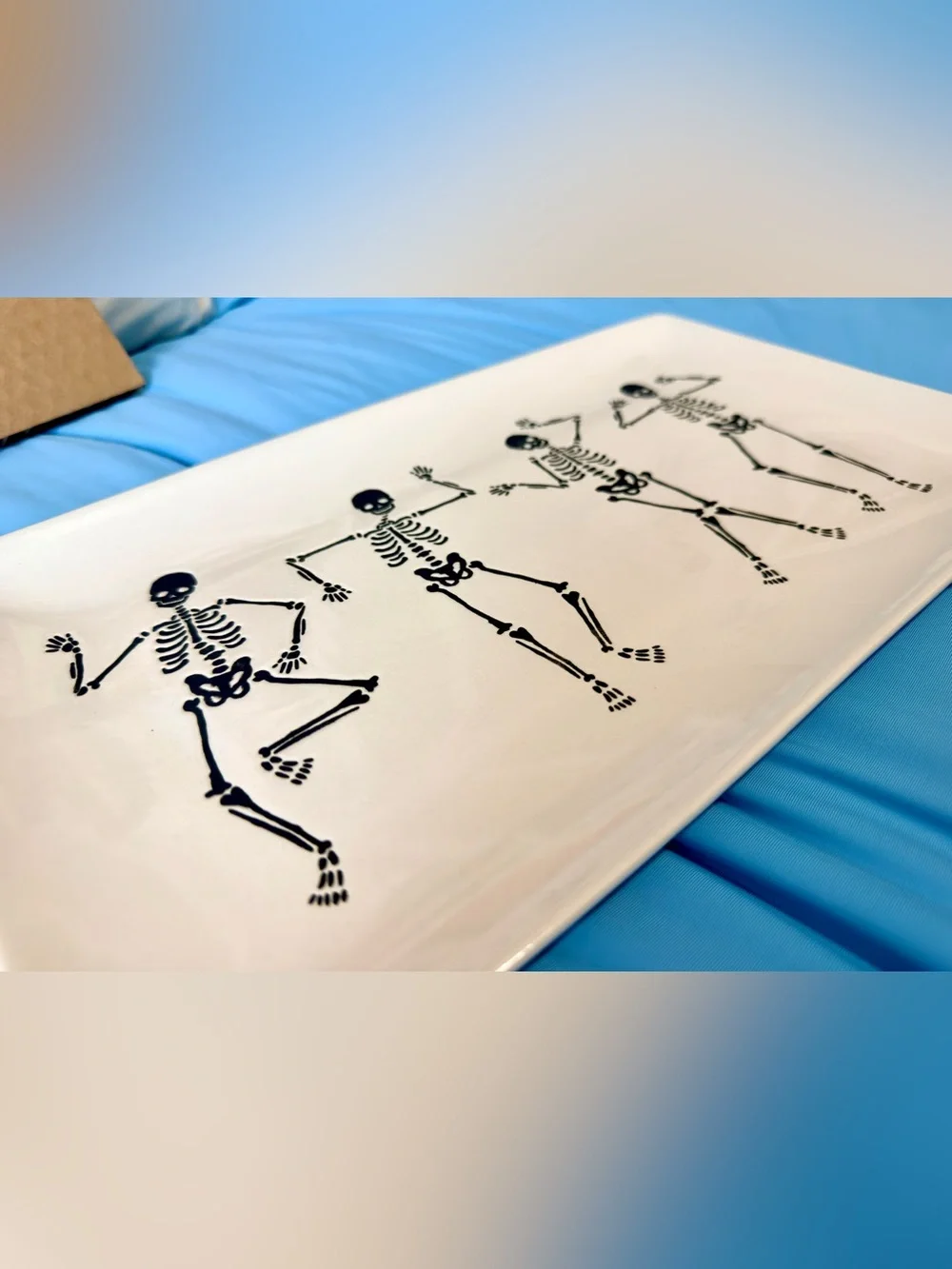 Halloween Dancing Skeleton Stoneware Serving Tray 14.25” Way to Celebrate
